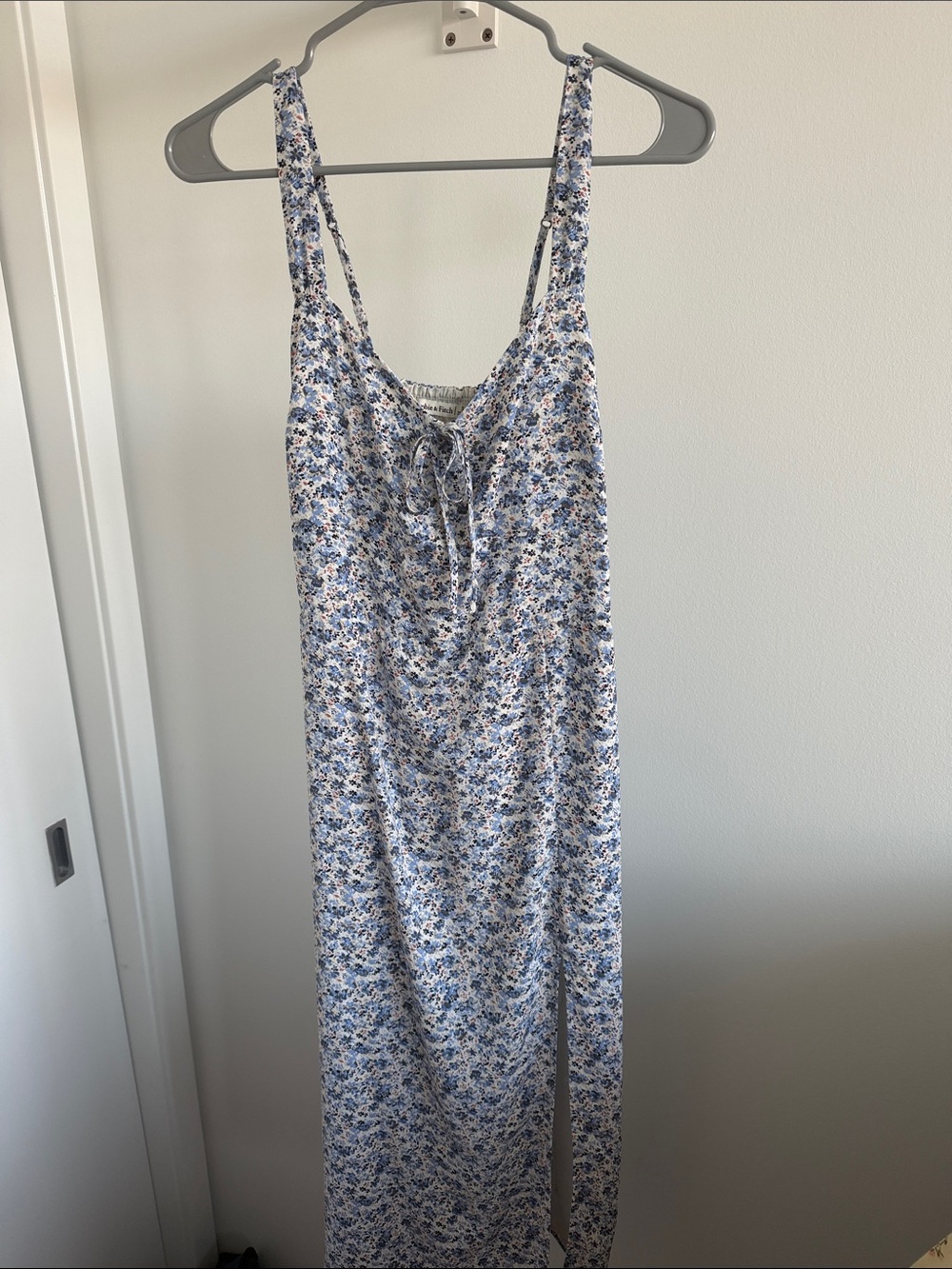 Abercrombie Floral Tie-Front Midi Dress in Blue
